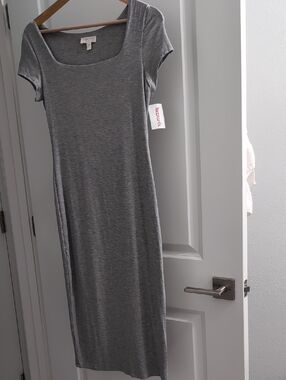 See You Monday Heather Grey Scoop Neck Midi Dress